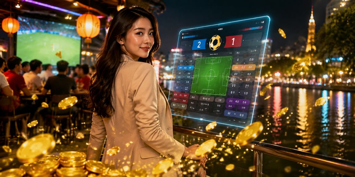 Khung cảnh cá cược casino trực tuyến tại Việt Nam với ánh đèn rực rỡ buổi tối